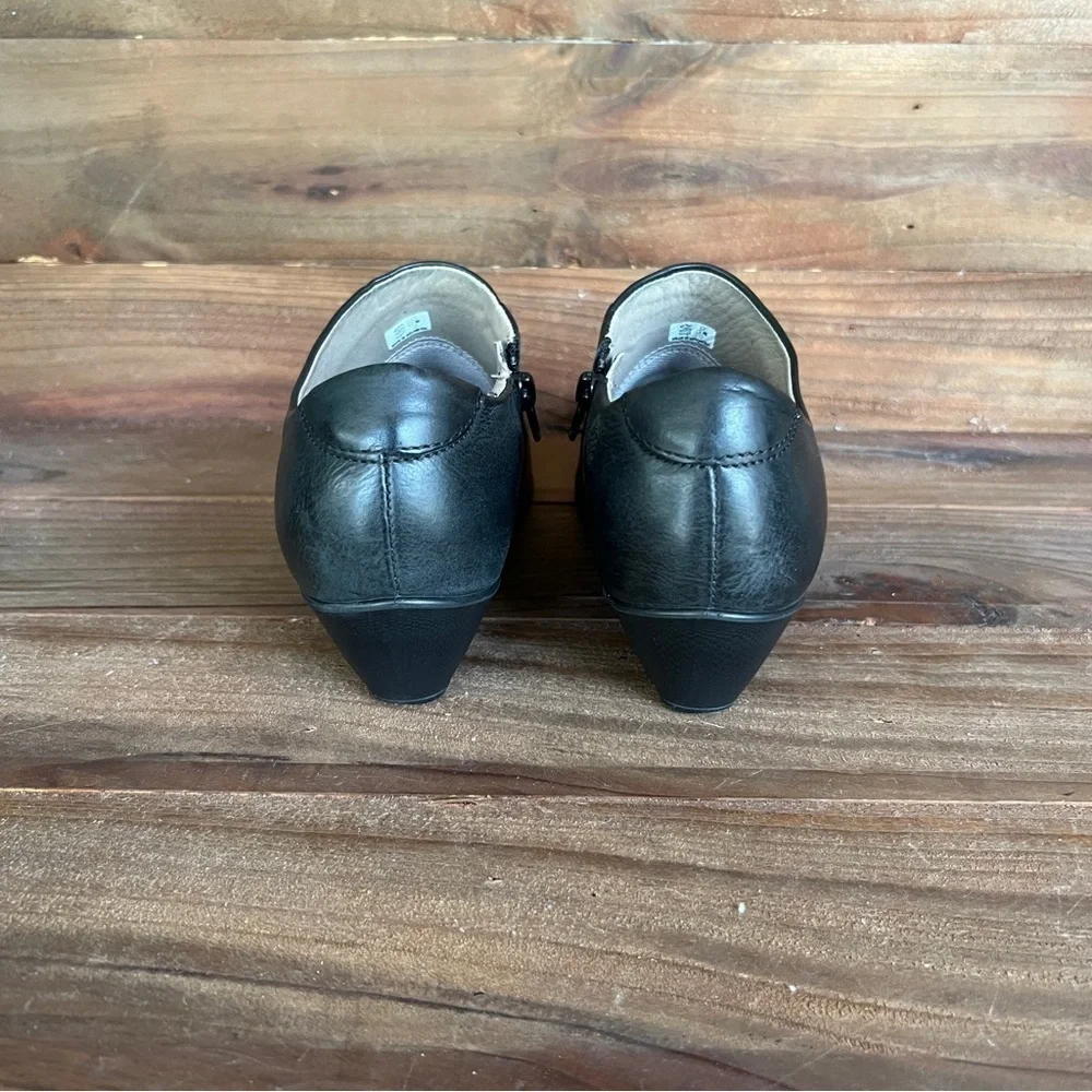 Ecco Leather Booties Zipper Black Wedge Ankle Boots Women's 6 (37)